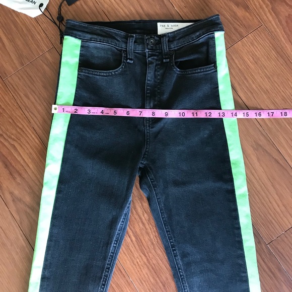 Rag & Bone Mazie Black/Lime High Rise Green Jeans - Picture 6 of 7